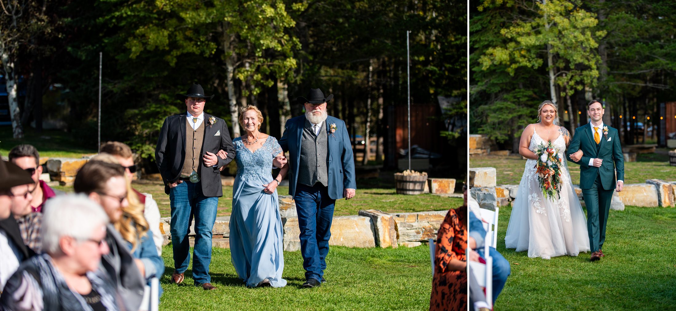 Bride and Groom entering ceremony at Lodge at Whitefish Lake 