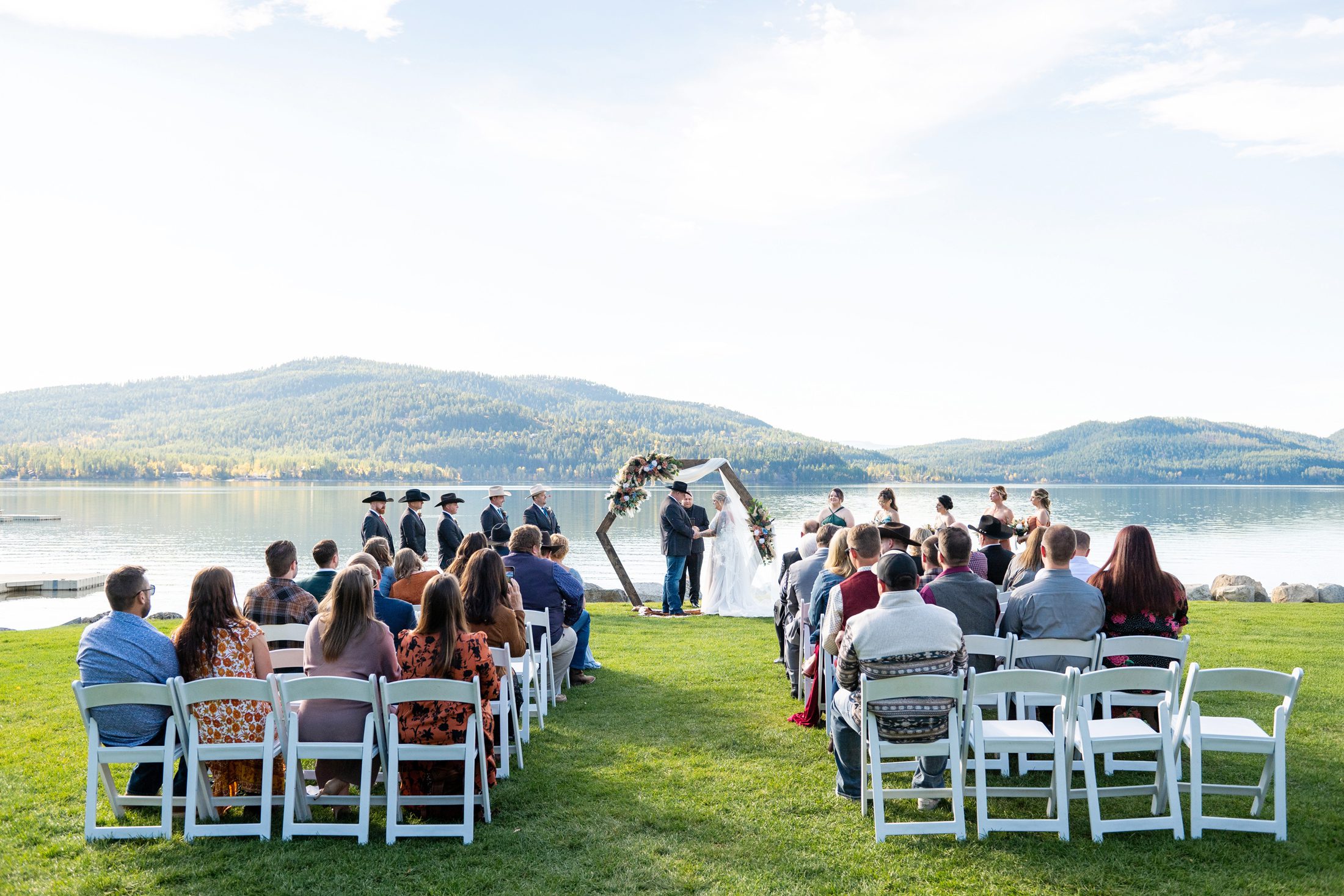 Wedding ceremony on the lawn at Whitefish Lake 