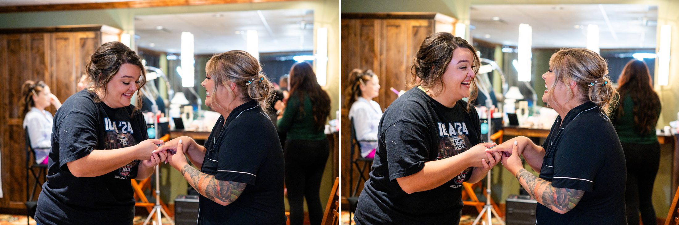 Bride getting ready with bridesmaids at Lodge at Whitefish Lake 