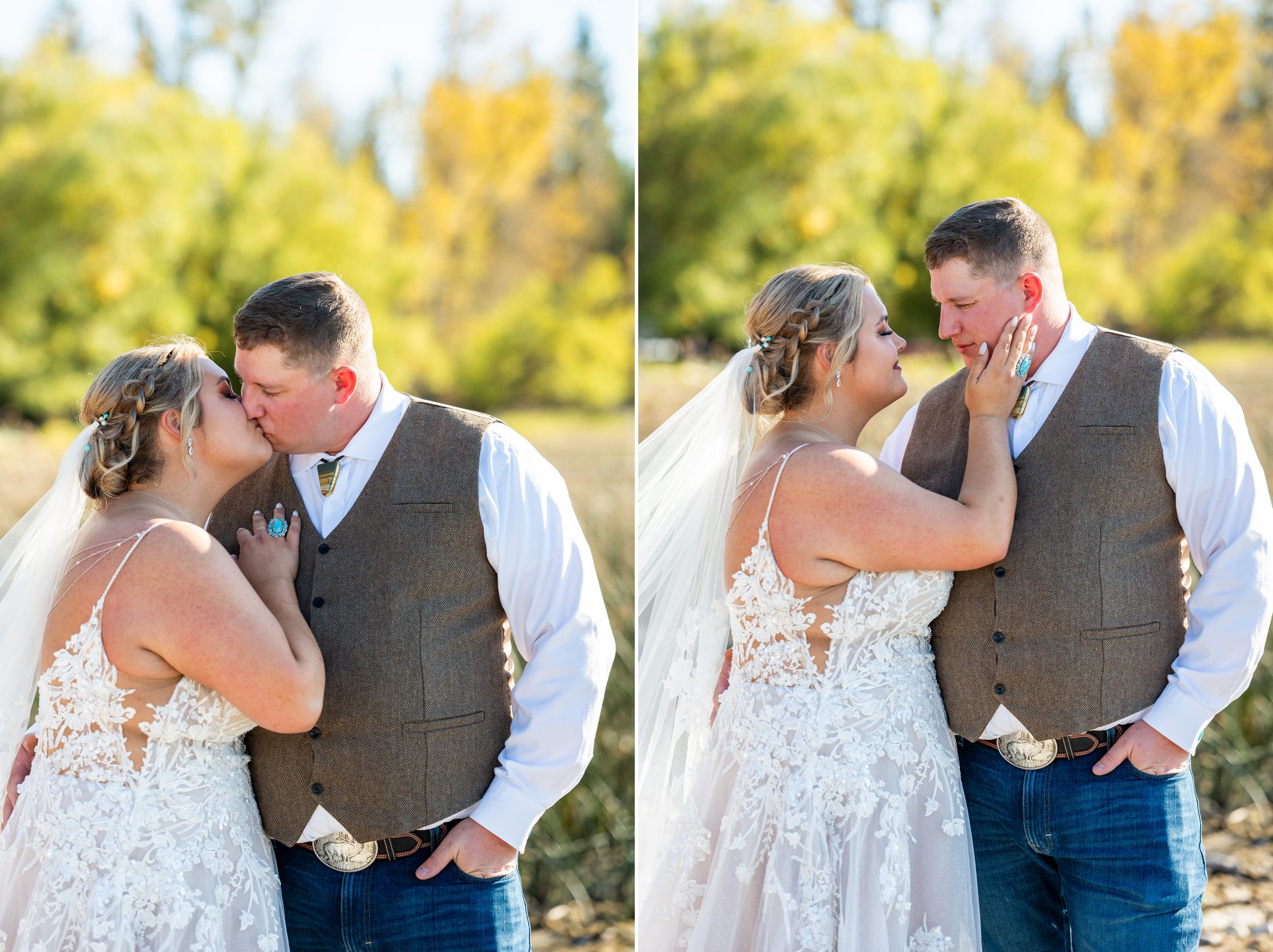 Wedding photos in Whitefish Lake, Montana with Bride and Groom 