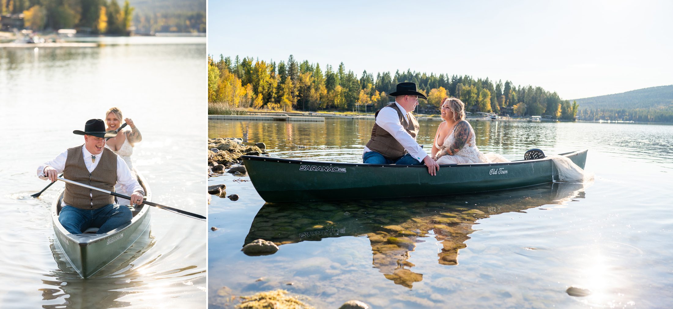 Wedding Photos in a Canoe at Whitefish Lake 