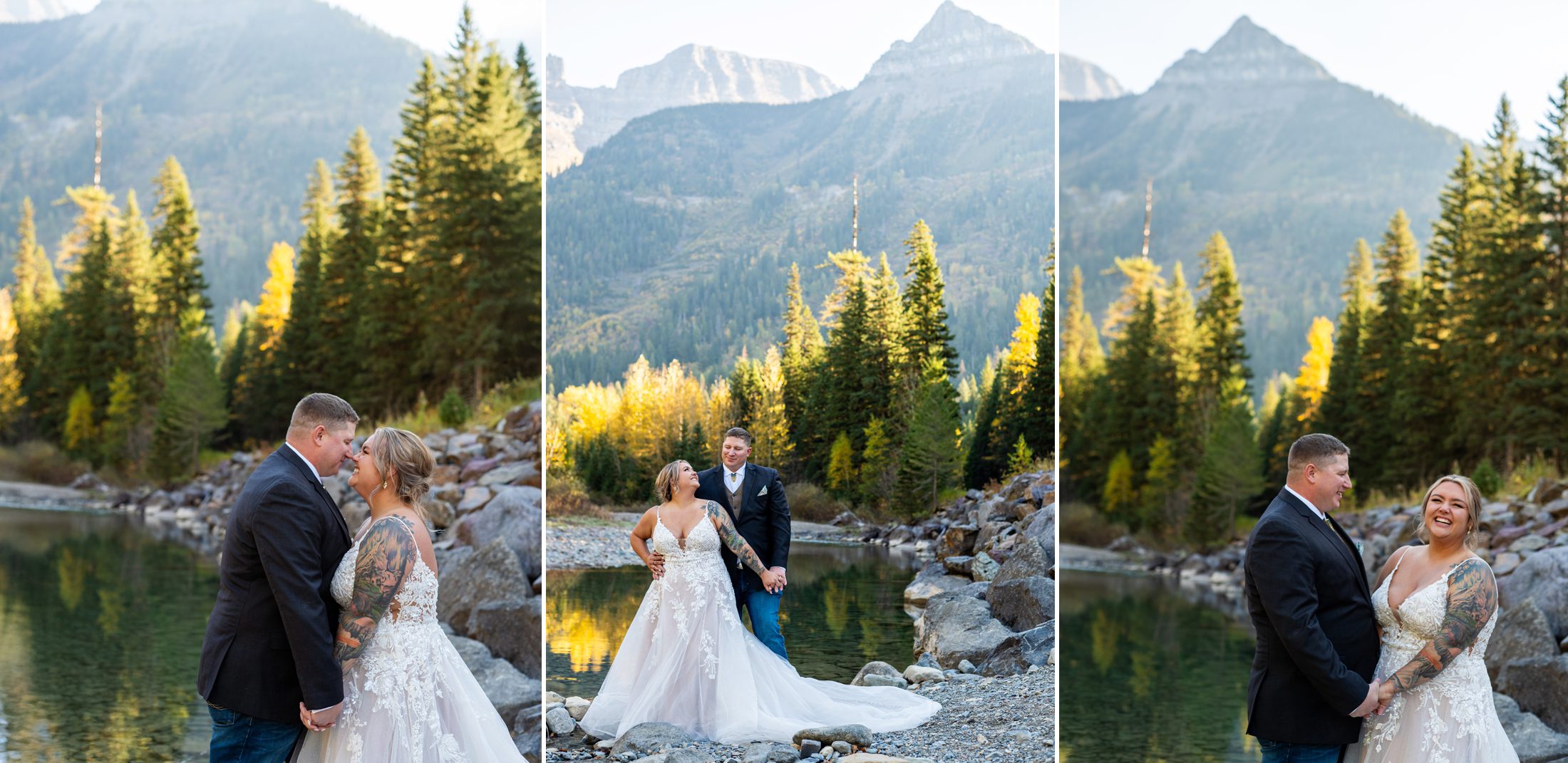 Bride and groom wedding photos in Glacier National Park