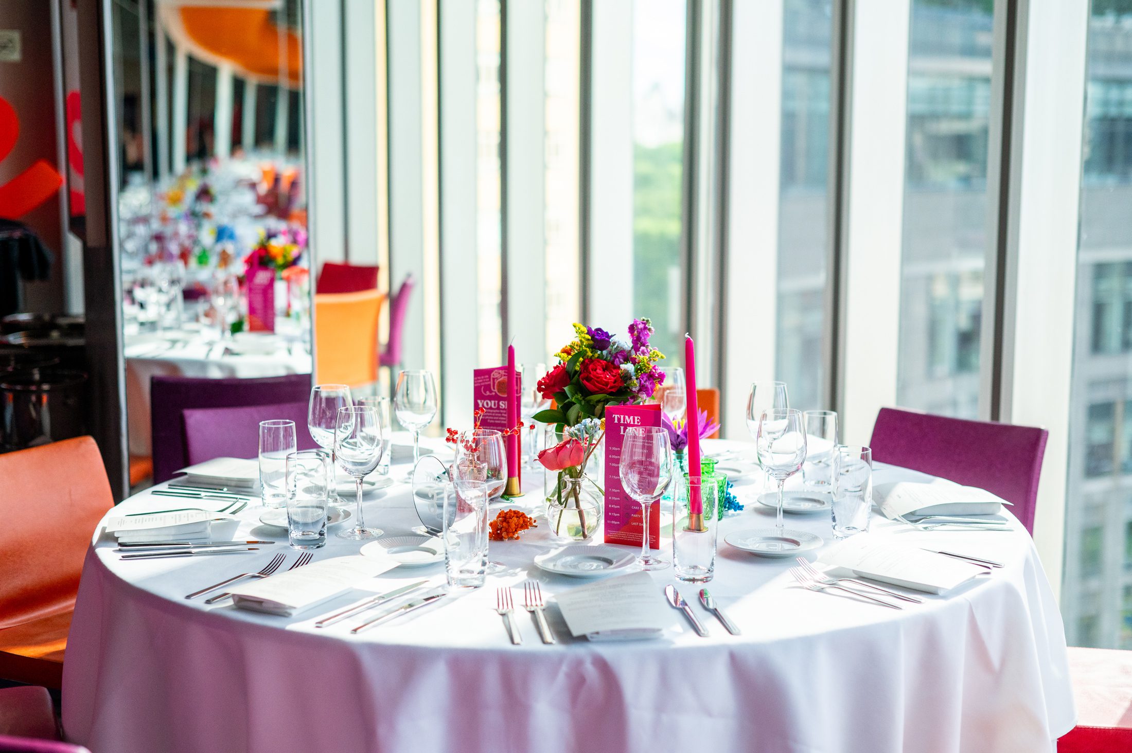 Colorful wedding details at Robert at the Museum of Art and Design 