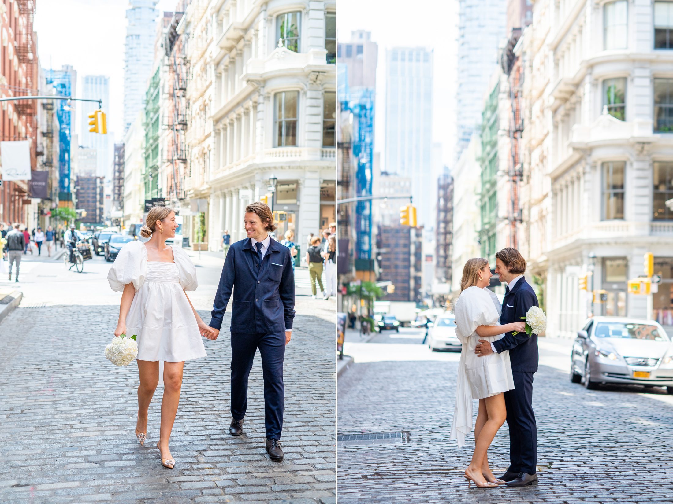 Couple in soho after their city hall elopement in NYC