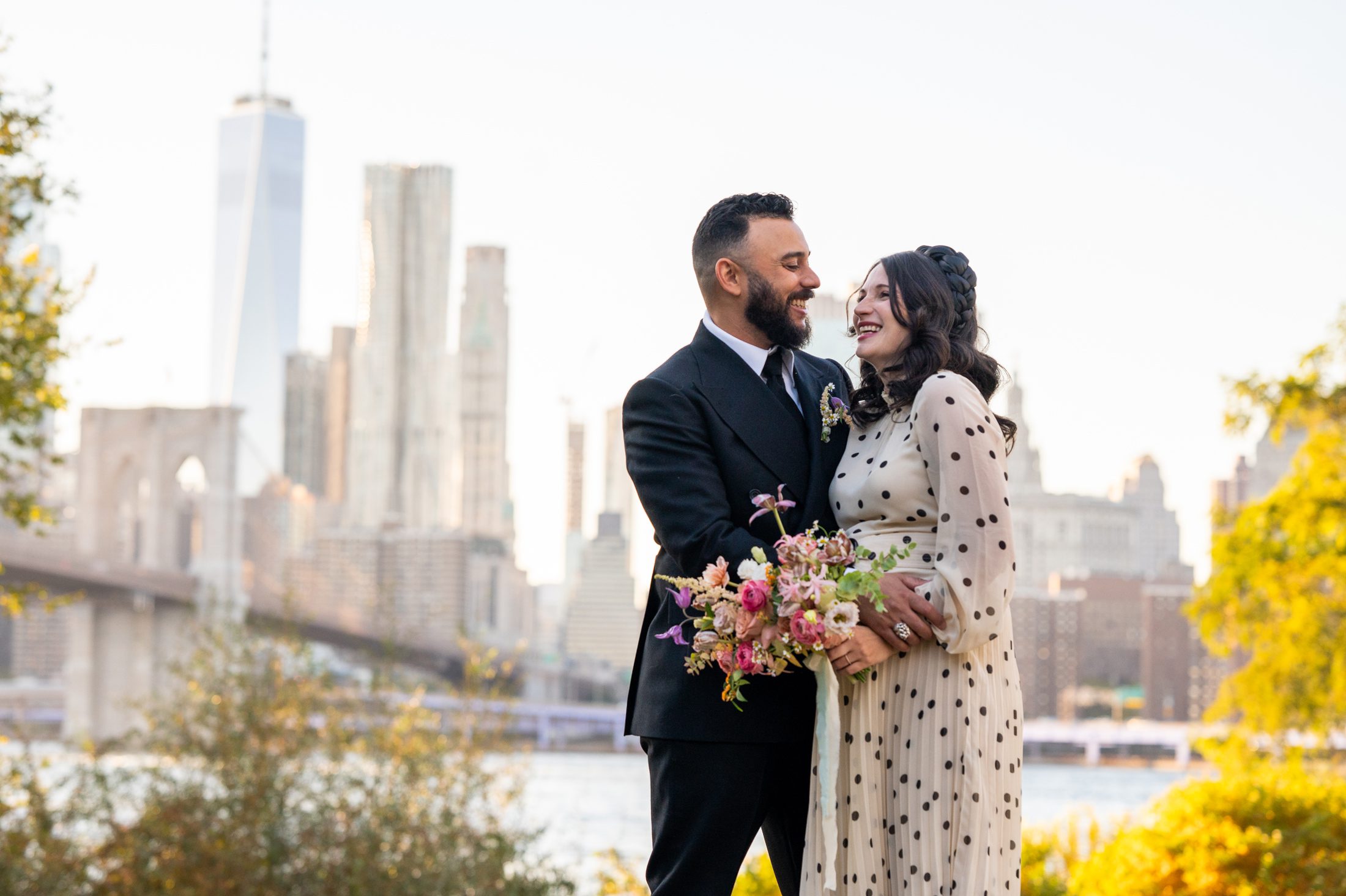 Bride in a polka dot dress