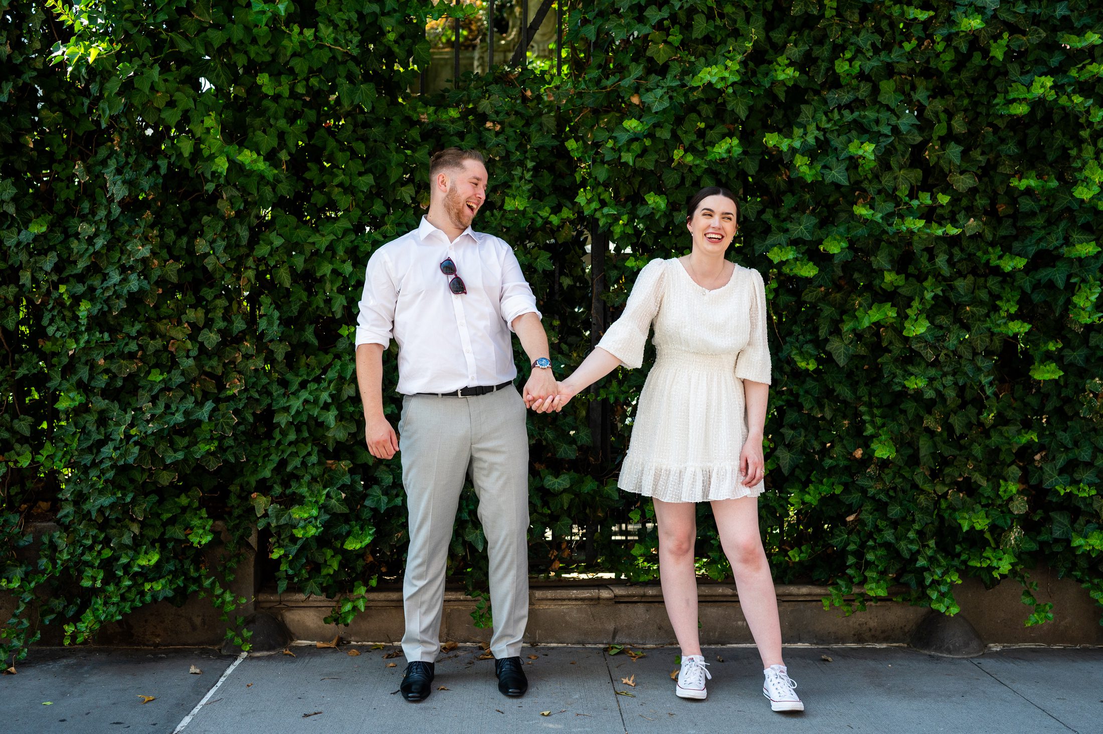 Couple dressed casually for their nyc elopement