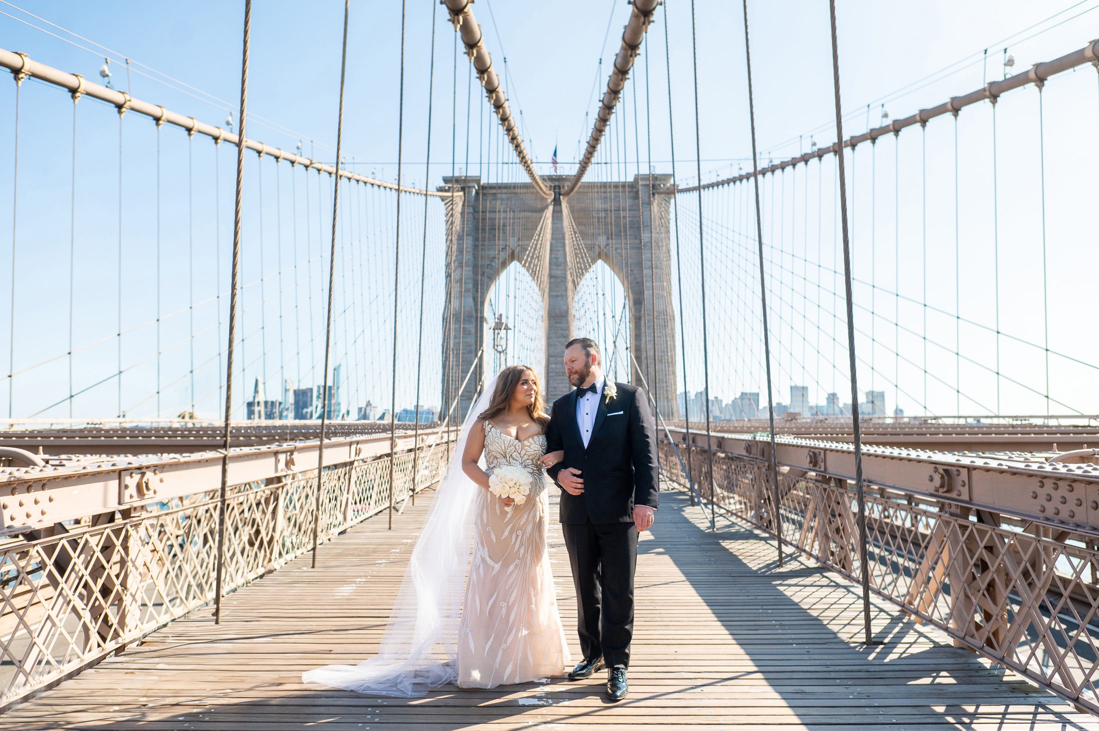 Bride and Groom on the Brooklyn Bridge
