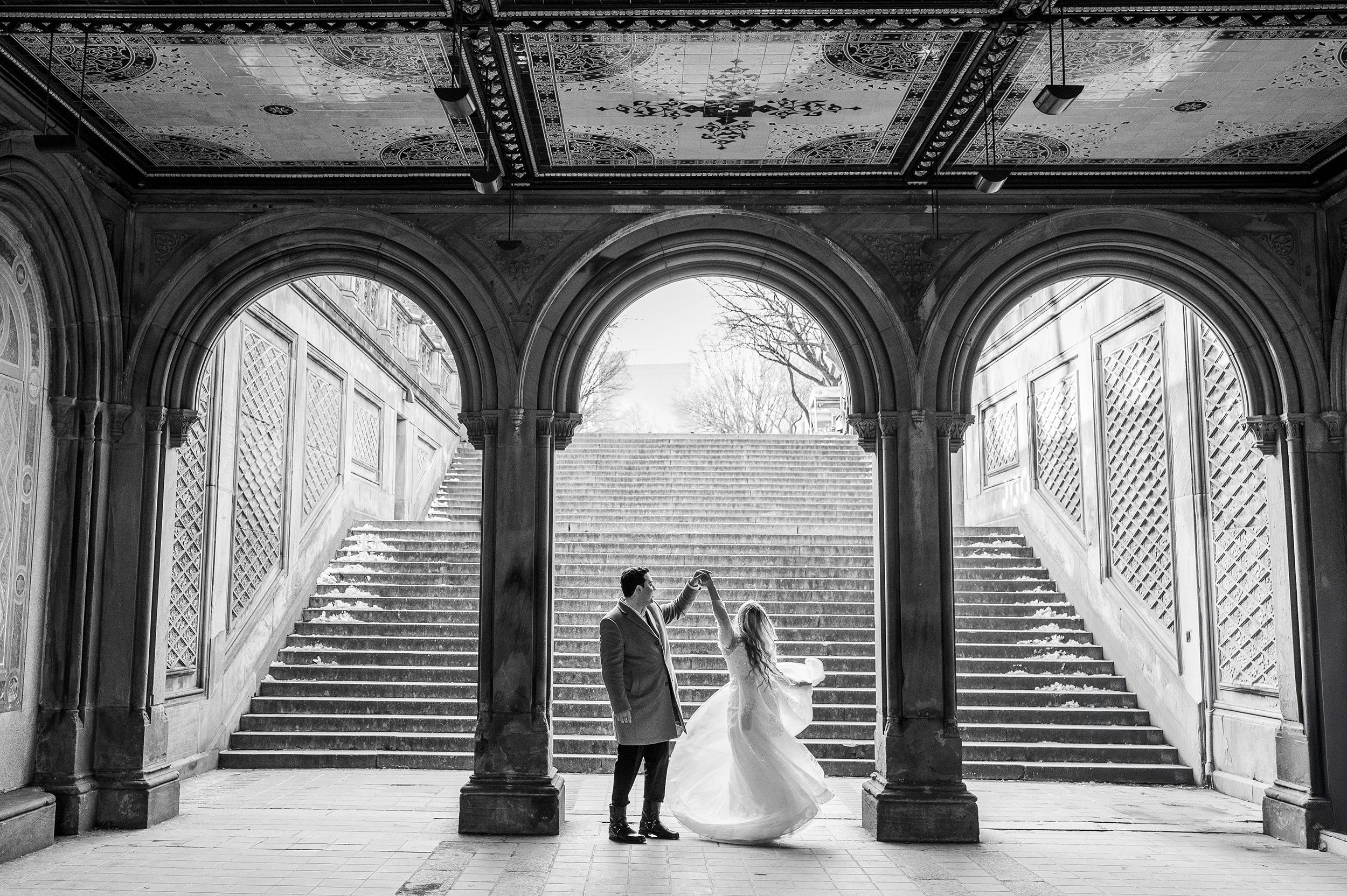 Bride and Groom at Bethesda Terrace in Central Park