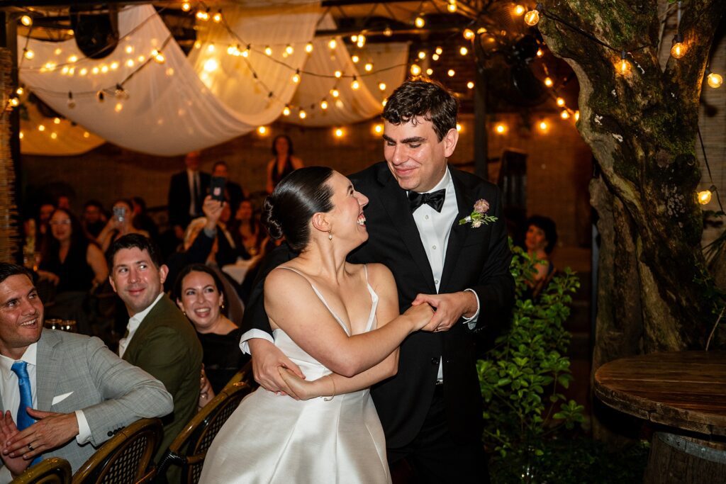 Bride and groom first dance at wedding reception at Bacchus Brooklyn 