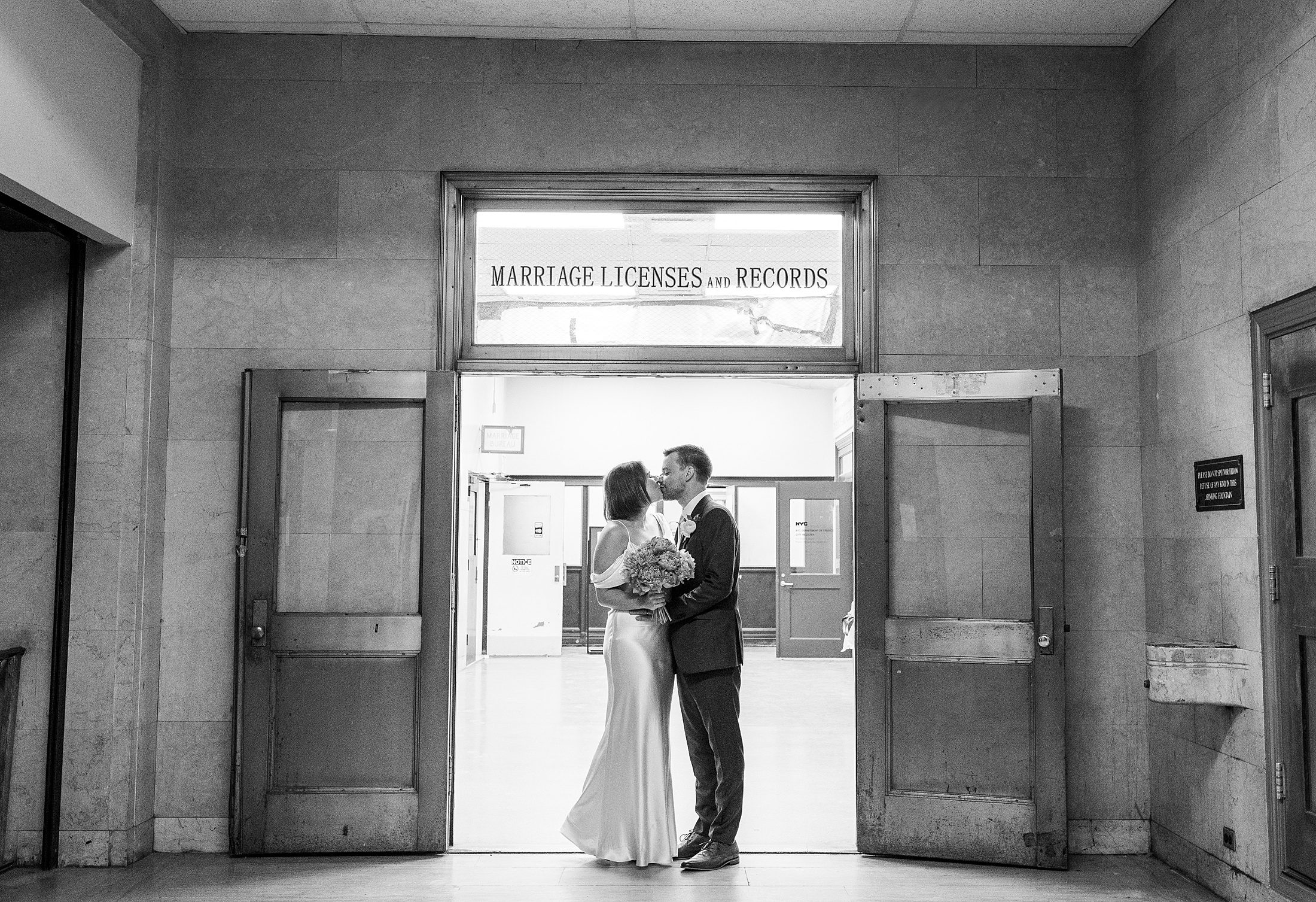 Couple at the Brooklyn City Hall marriage office for their Brooklyn city Hall wedding