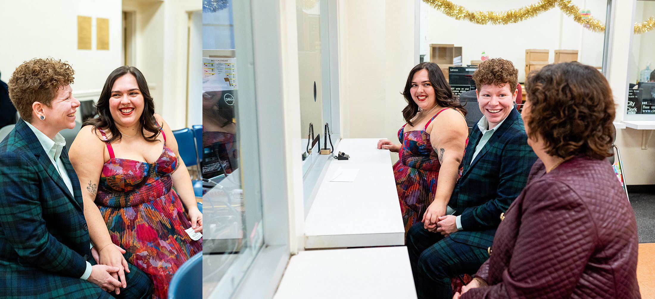 Queer wedding couple at Brooklyn City Hall for their elopement 