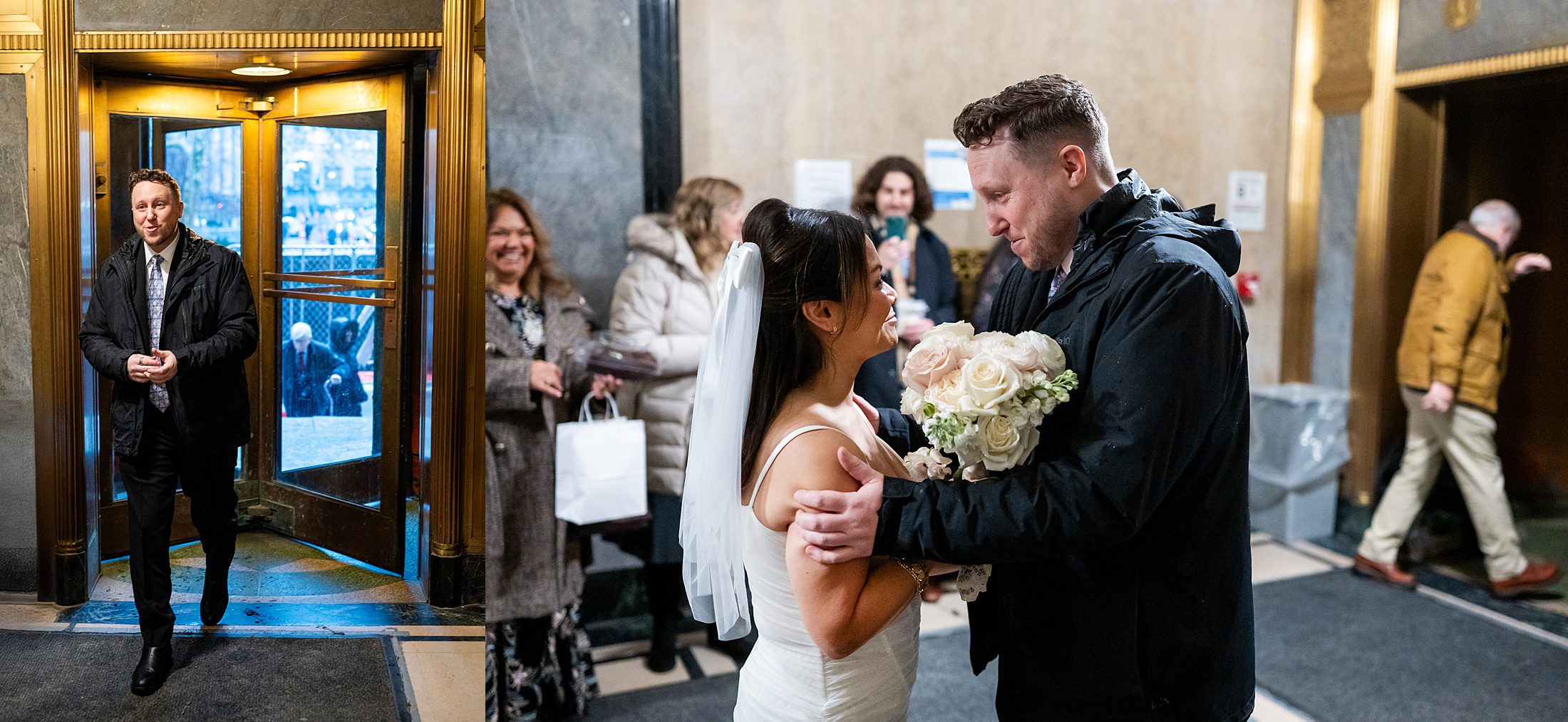 Bride and Groom first look at their City Hall Wedding in NYC