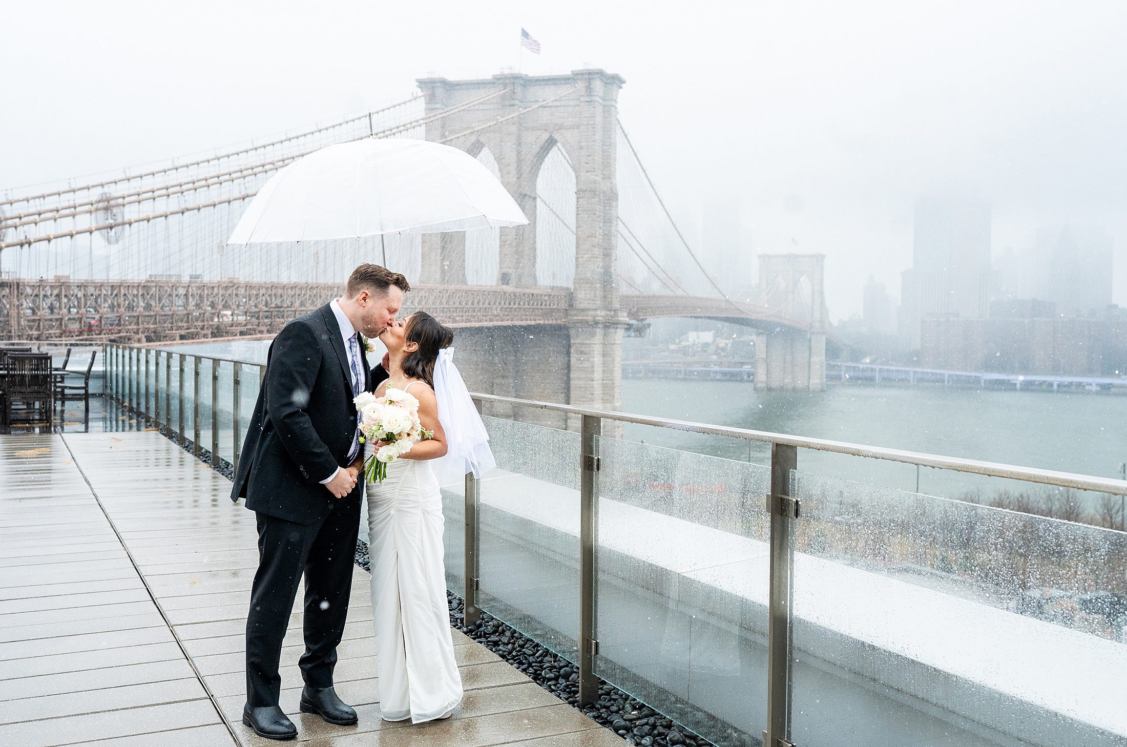 Snowy wedding photo after Manhattan courthouse wedding 