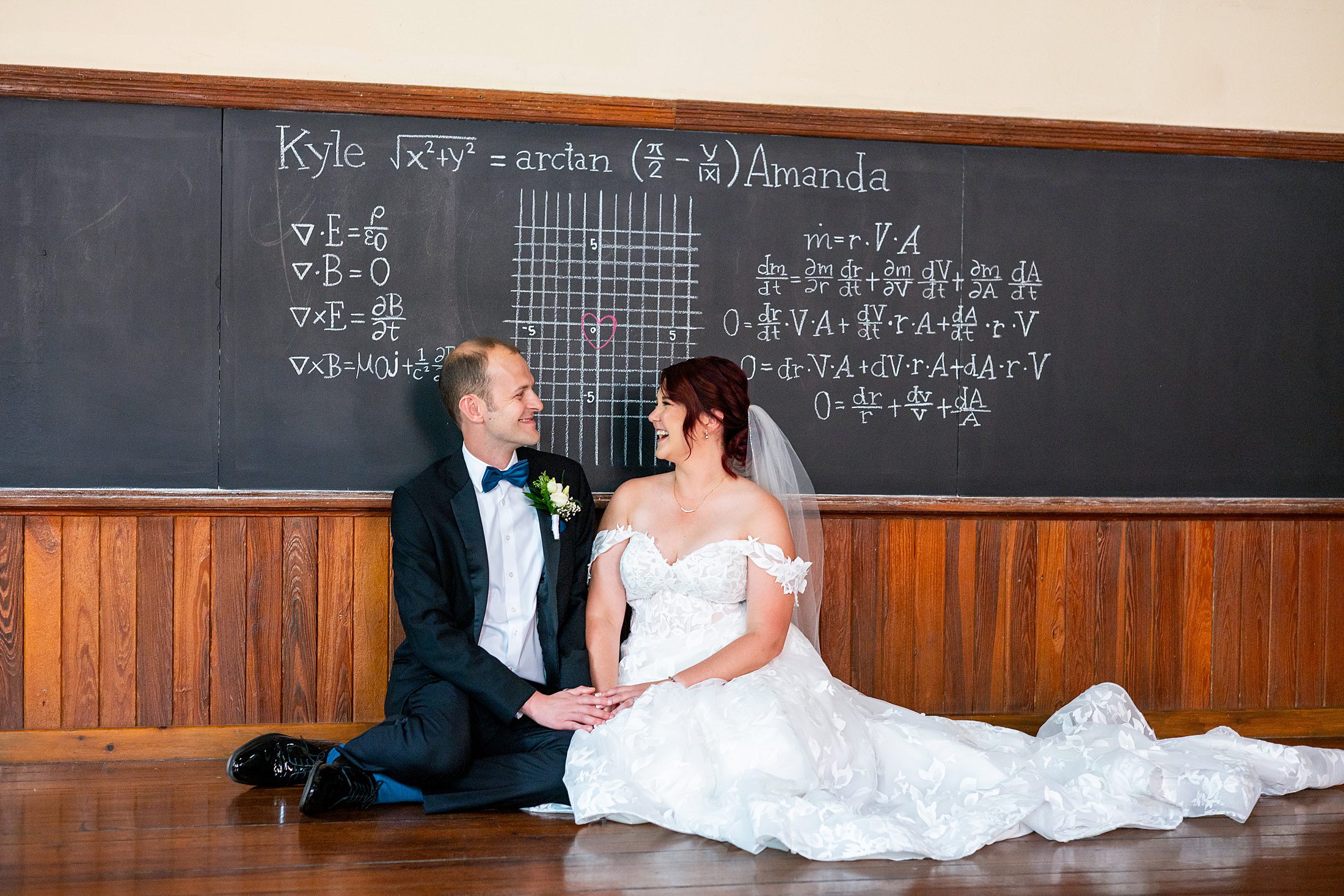 Wedding photos with engineers and math formulas