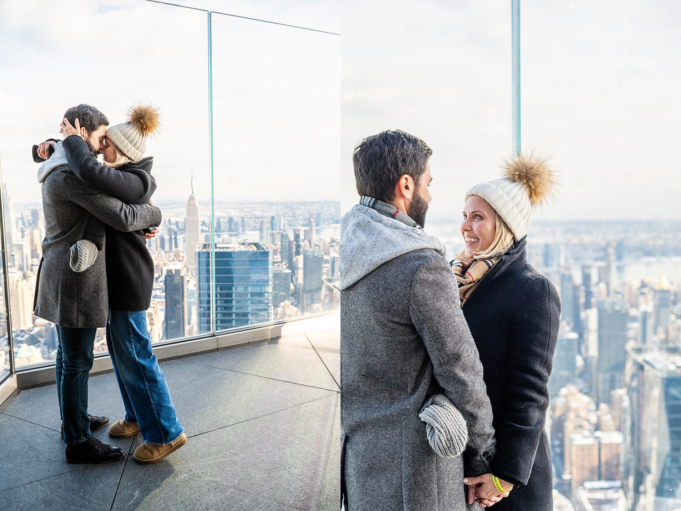 Couple getting engaged at Edge NYC