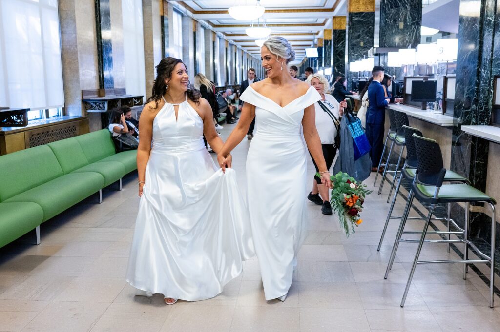 Lesbian couple getting married at City Hall in Manhattan 