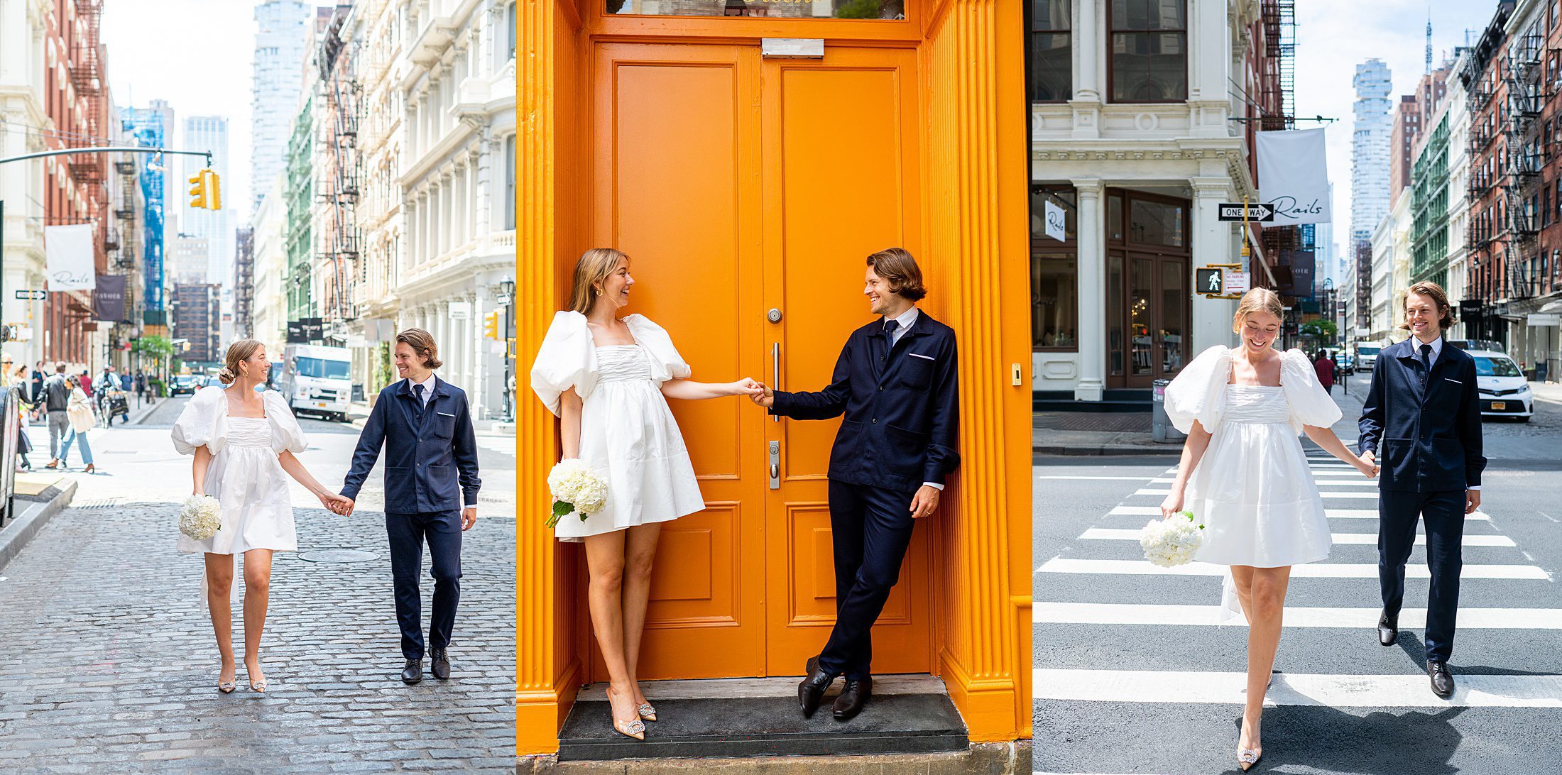 Couple after eloping in Soho NYC in cute summer dress