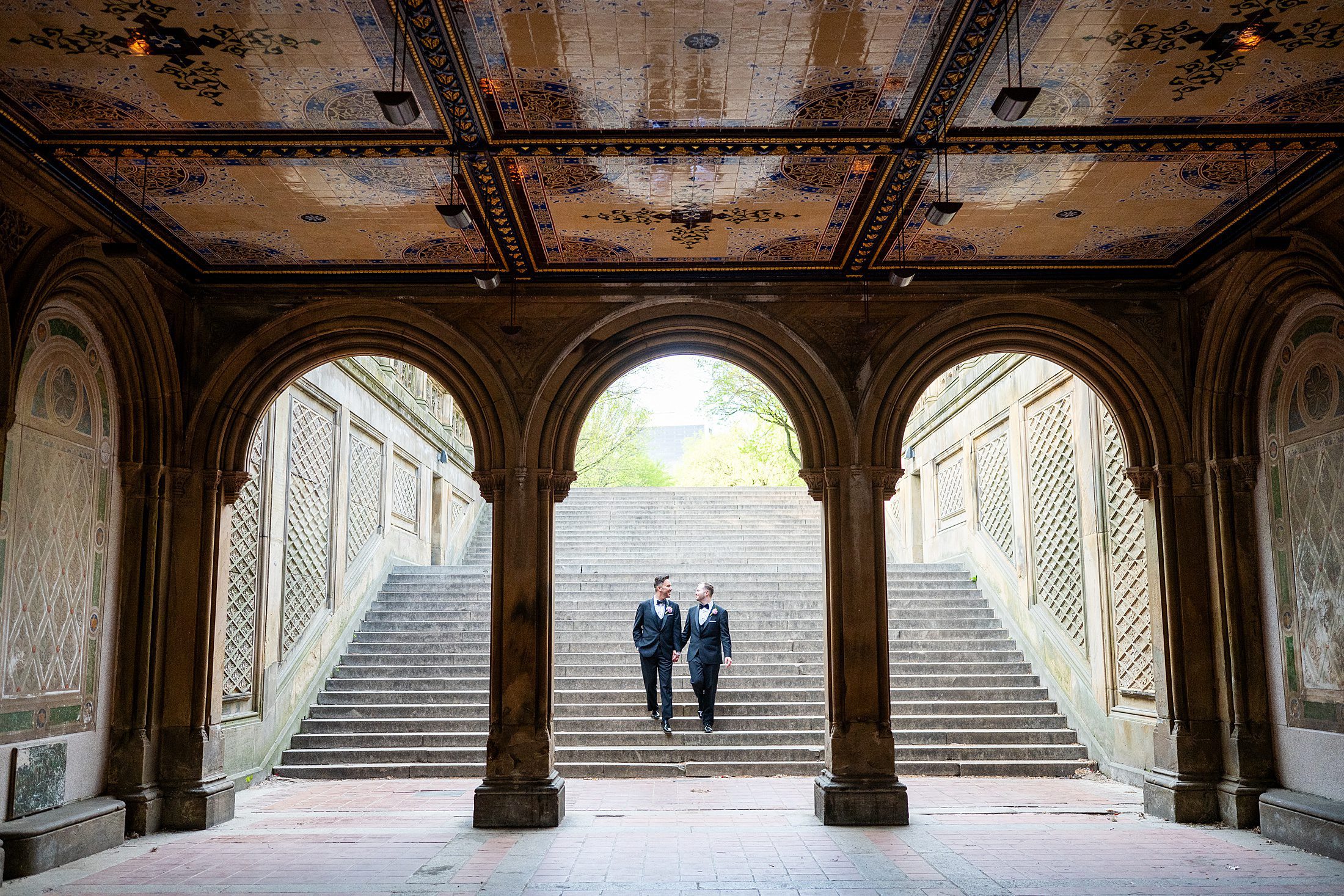 Wedding photos at Bethesda Terrace in Central Park 