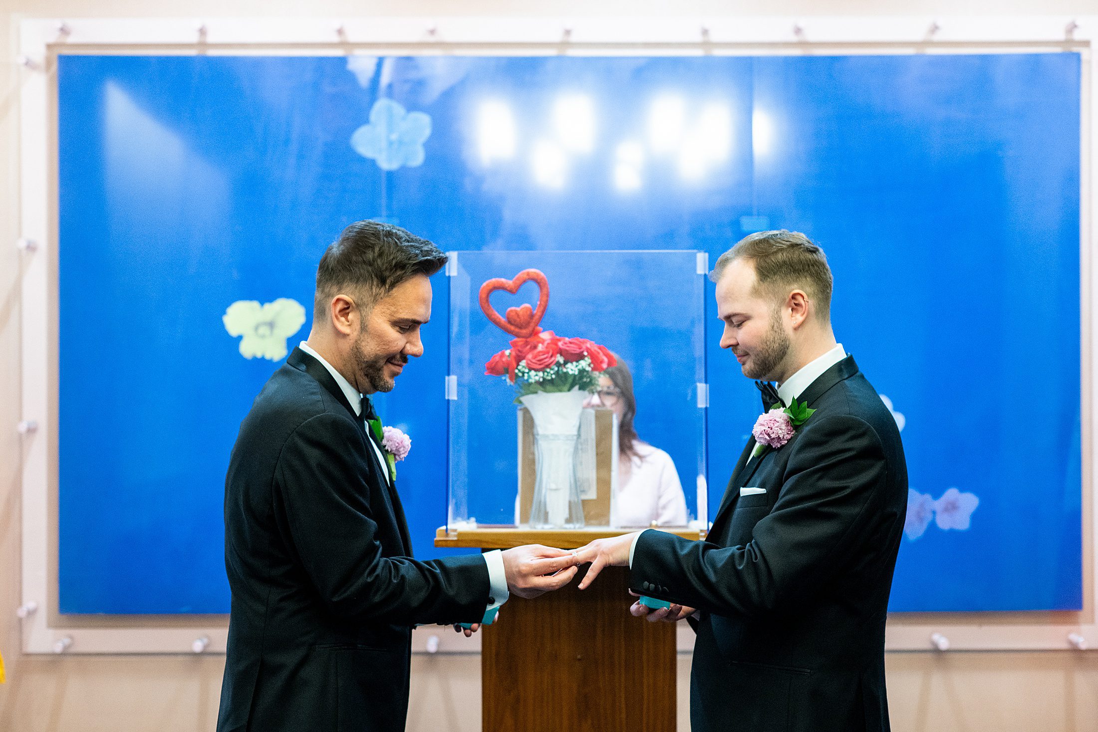 Ring exchange in City Hall wedding ceremony in Manhattan 