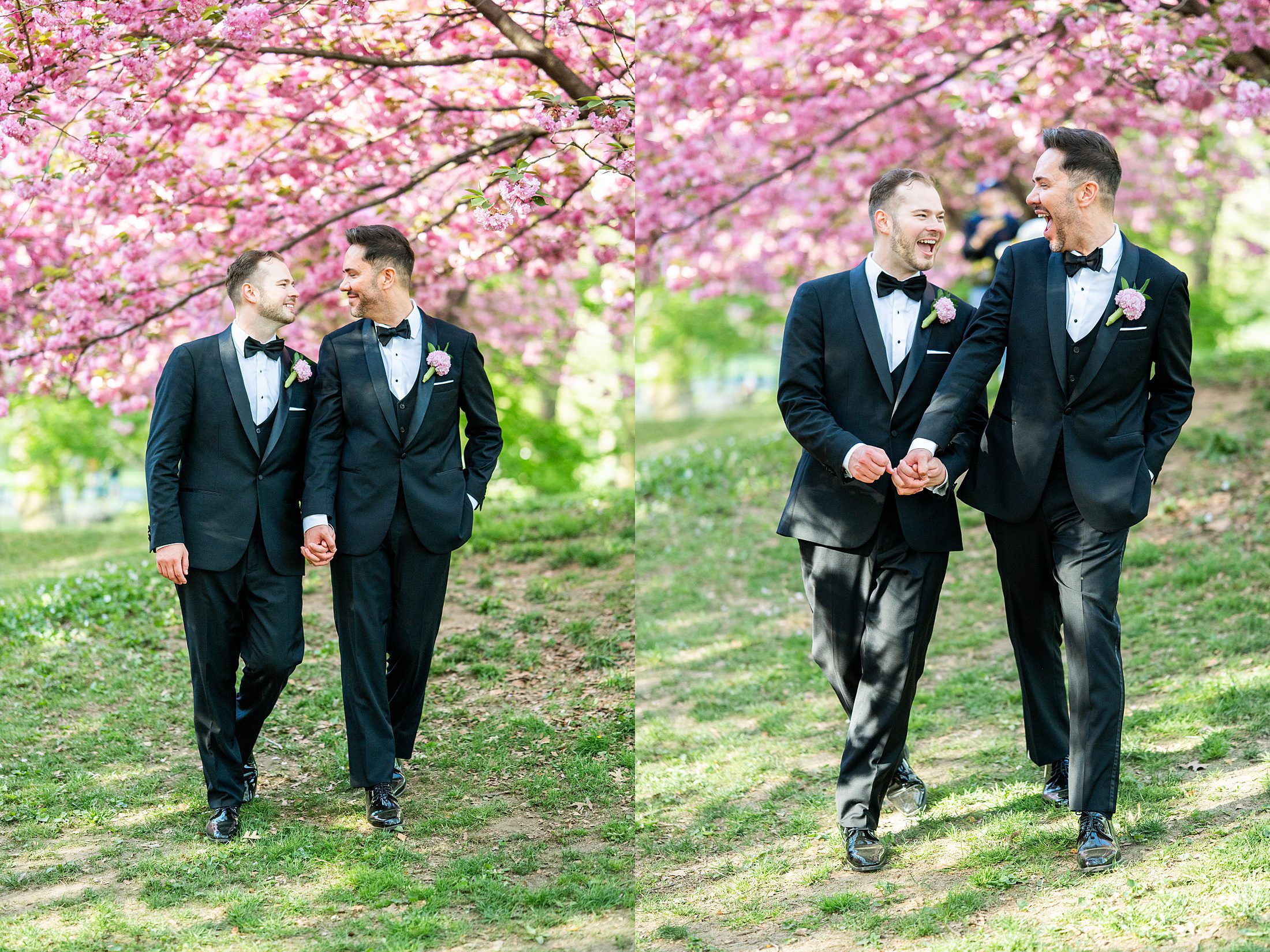 Spring elopement in Central Park with cherry blossoms 
